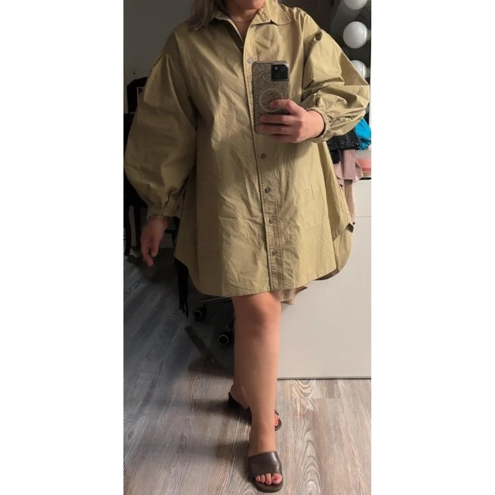 Olivaceous Khaki Poplin button shirt mini dress size Meduim‎ - Picture 5 of 6